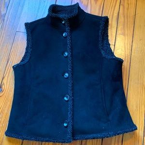 LL Bean faux suede black vest with wool-like lining